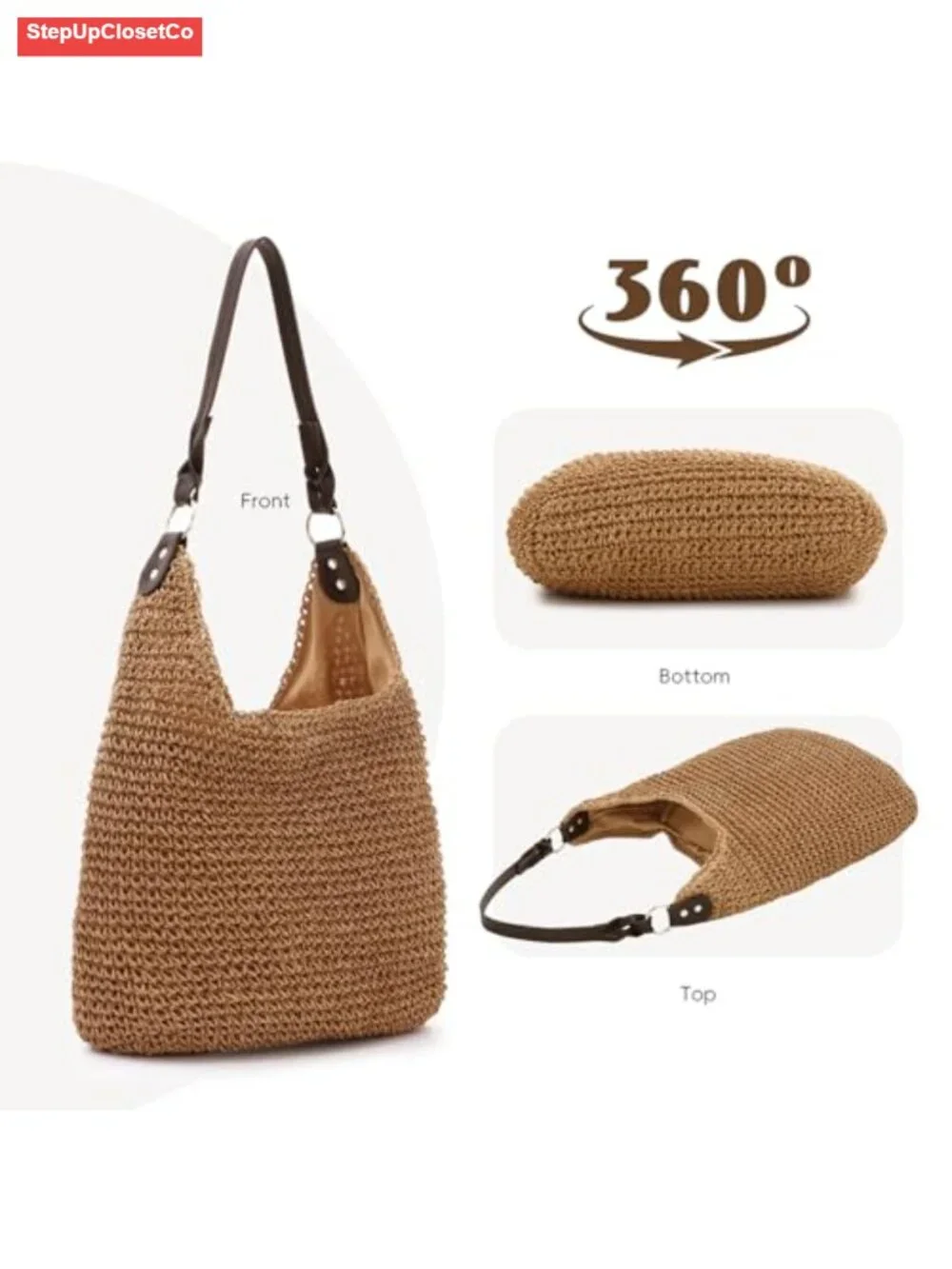 Women's Straw Hobo Bag Large Handwoven Rattan Shoulder Bag Summer Beach Tote